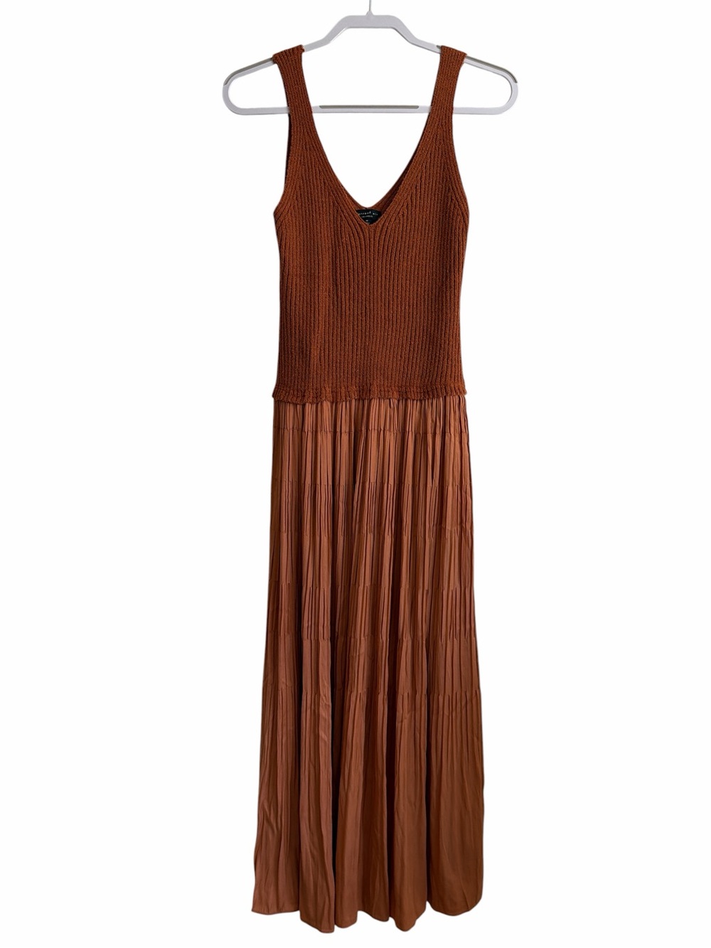 Current Air Sweater Top Pleated Sleeveless Maxi Dress in Rust Size Medium